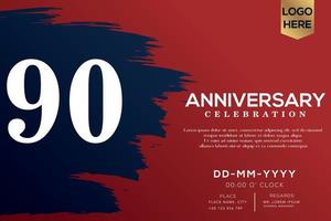 90 years anniversary celebration vector with blue brush isolated on red background with text template design