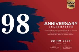 98 years anniversary celebration vector with blue brush isolated on red background with text template design