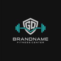 Creative letter GQ logo design for gym or fitness with simple shield and barbell design style vector