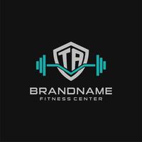 Creative letter TA logo design for gym or fitness with simple shield and barbell design style vector