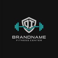 Creative letter QI logo design for gym or fitness with simple shield and barbell design style vector