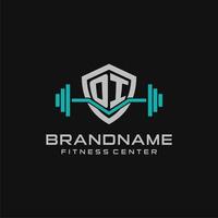 Creative letter OI logo design for gym or fitness with simple shield and barbell design style vector