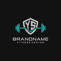 Creative letter YS logo design for gym or fitness with simple shield and barbell design style vector