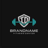 Creative letter IO logo design for gym or fitness with simple shield and barbell design style vector