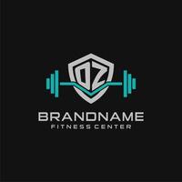 Creative letter OZ logo design for gym or fitness with simple shield and barbell design style vector