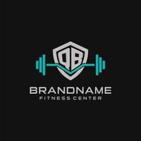 Creative letter QB logo design for gym or fitness with simple shield and barbell design style vector