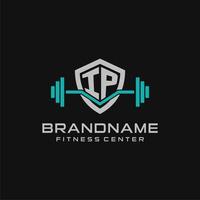 Creative letter IP logo design for gym or fitness with simple shield and barbell design style vector