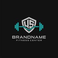 Creative letter WS logo design for gym or fitness with simple shield and barbell design style vector