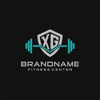 Creative letter XG logo design for gym or fitness with simple shield and barbell design style vector