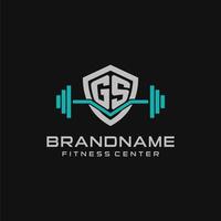 Creative letter GS logo design for gym or fitness with simple shield and barbell design style vector