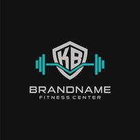 Creative letter KB logo design for gym or fitness with simple shield and barbell design style vector