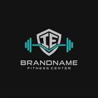 Creative letter IE logo design for gym or fitness with simple shield and barbell design style vector