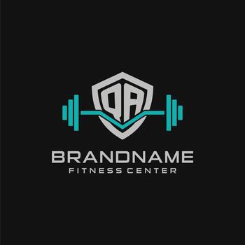 Creative letter QA logo design for gym or fitness with simple shield and barbell design style vector