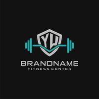 Creative letter YW logo design for gym or fitness with simple shield and barbell design style vector
