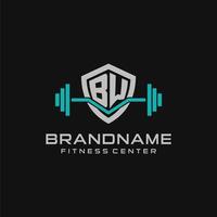 Creative letter BW logo design for gym or fitness with simple shield and barbell design style vector