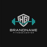 Creative letter HG logo design for gym or fitness with simple shield and barbell design style vector