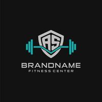 Creative letter AS logo design for gym or fitness with simple shield and barbell design style vector