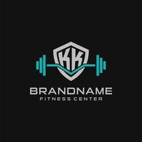 Creative letter KK logo design for gym or fitness with simple shield and barbell design style vector