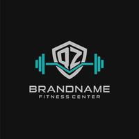 Creative letter QZ logo design for gym or fitness with simple shield and barbell design style vector