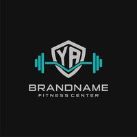 Creative letter YA logo design for gym or fitness with simple shield and barbell design style vector
