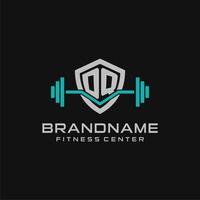 Creative letter DQ logo design for gym or fitness with simple shield and barbell design style vector