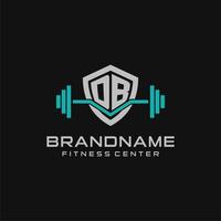 Creative letter DB logo design for gym or fitness with simple shield and barbell design style vector