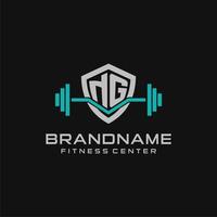 Creative letter NG logo design for gym or fitness with simple shield and barbell design style vector