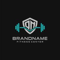 Creative letter QN logo design for gym or fitness with simple shield and barbell design style vector