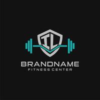 Creative letter IL logo design for gym or fitness with simple shield and barbell design style vector