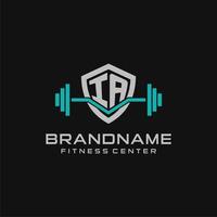 Creative letter IA logo design for gym or fitness with simple shield and barbell design style vector