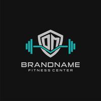 creativo letra dm logo diseño para gimnasio o aptitud con sencillo proteger y barra con pesas diseño estilo vector