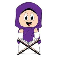 cute girl hijab cartoon illustration vector