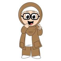 cute girl hijab cartoon illustration vector