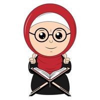 cute girl hijab cartoon illustration vector