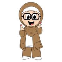 cute girl hijab cartoon illustration vector