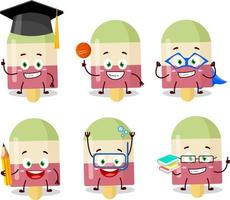 School student of watermelon ice cream cartoon character with various expressions vector