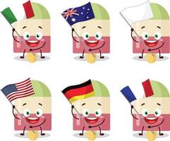 Watermelon ice cream cartoon character bring the flags of various countries vector