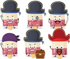 dibujos animados personaje de sandía hielo crema con varios piratas emoticones vector