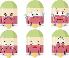 Watermelon ice cream cartoon character with sad expression vector