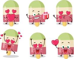 Watermelon ice cream cartoon character with love cute emoticon vector