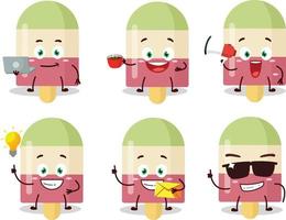 Watermelon ice cream cartoon character with various types of business emoticons vector