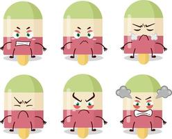 Watermelon ice cream cartoon character with various angry expressions vector