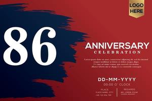 86 years anniversary celebration vector with blue brush isolated on red background with text template design