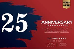 25 years anniversary celebration vector with blue brush isolated on red background with text template design