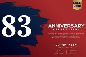 83 years anniversary celebration vector with blue brush isolated on red background with text template design