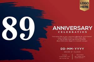 89 years anniversary celebration vector with blue brush isolated on red background with text template design