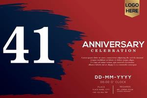 41 years anniversary celebration vector with blue brush isolated on red background with text template design