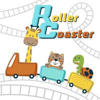 Vector cartoon of cute animals on roller coaster