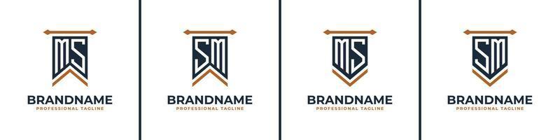 Letter MS and SM Pennant Flag Logo Set, Represent Victory. Suitable for any business with MS or SM initials. vector