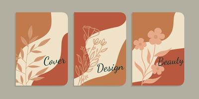 set of beautiful book cover designs with hand drawn floral decorations. abstract botanical background. A4 size For notebooks, school books, planners, brochures, books, catalogs vector